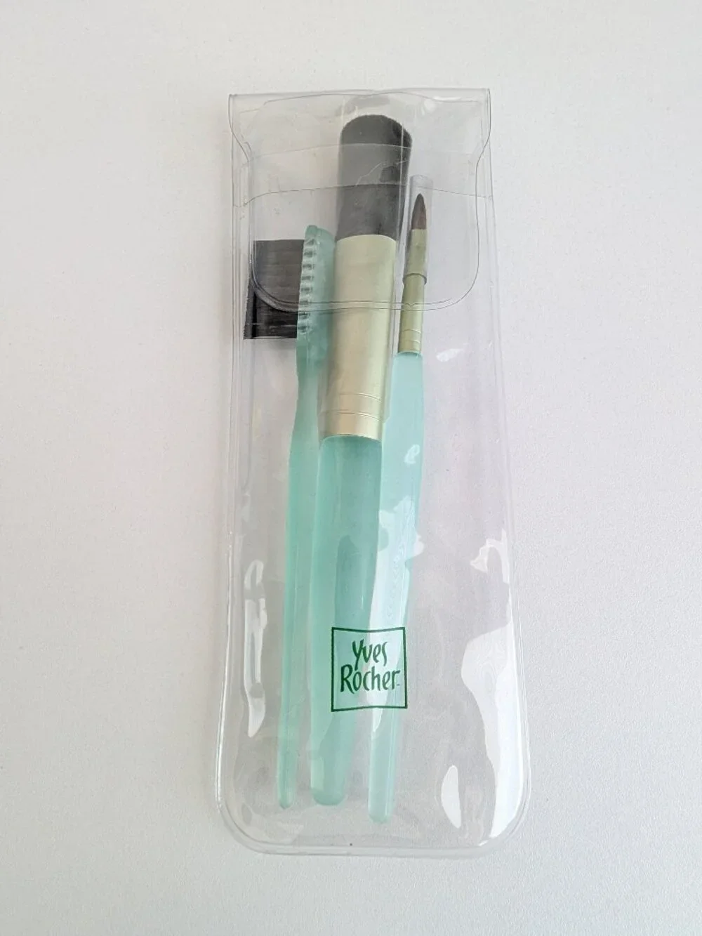 Vintage Yves Rocher Cosmetic Brush Lip Eyebrow Powder Pale Green Handles NOS
